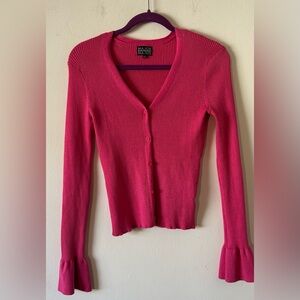 Vibrant Pink Women's Cardigan with Bell Sleeves